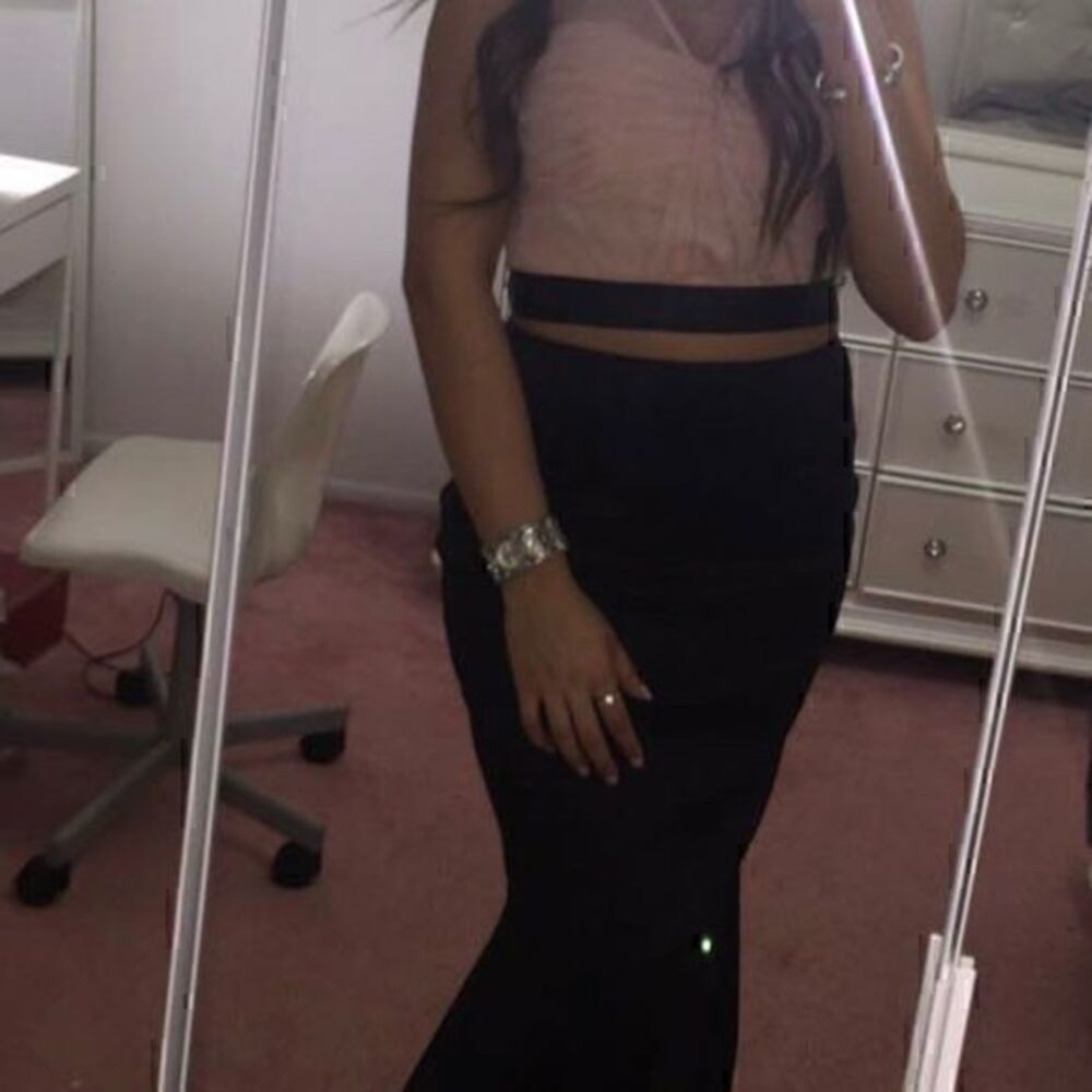 Two Piece Maxi Black and Pink Prom Dress